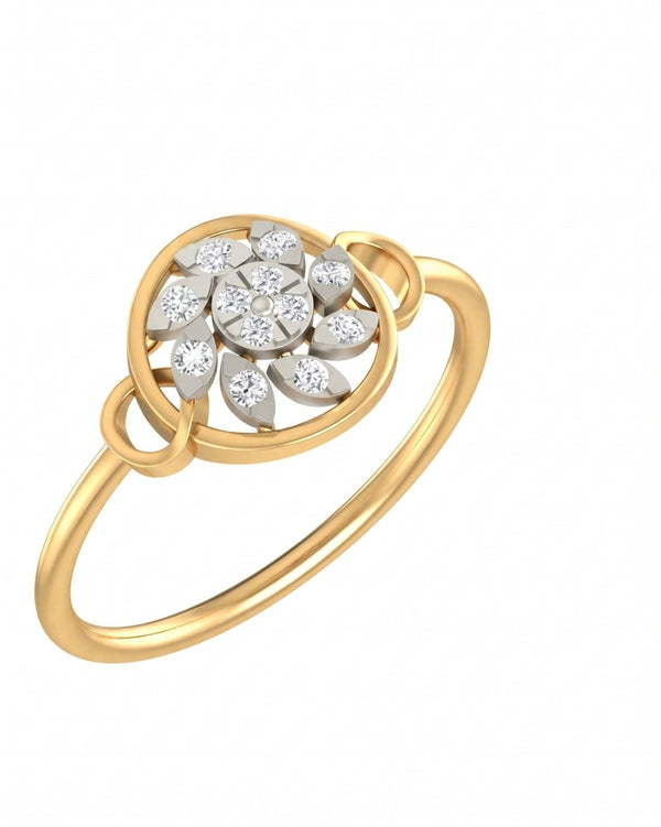 Gold & Diamond Cluster Ring For Women KRB10113