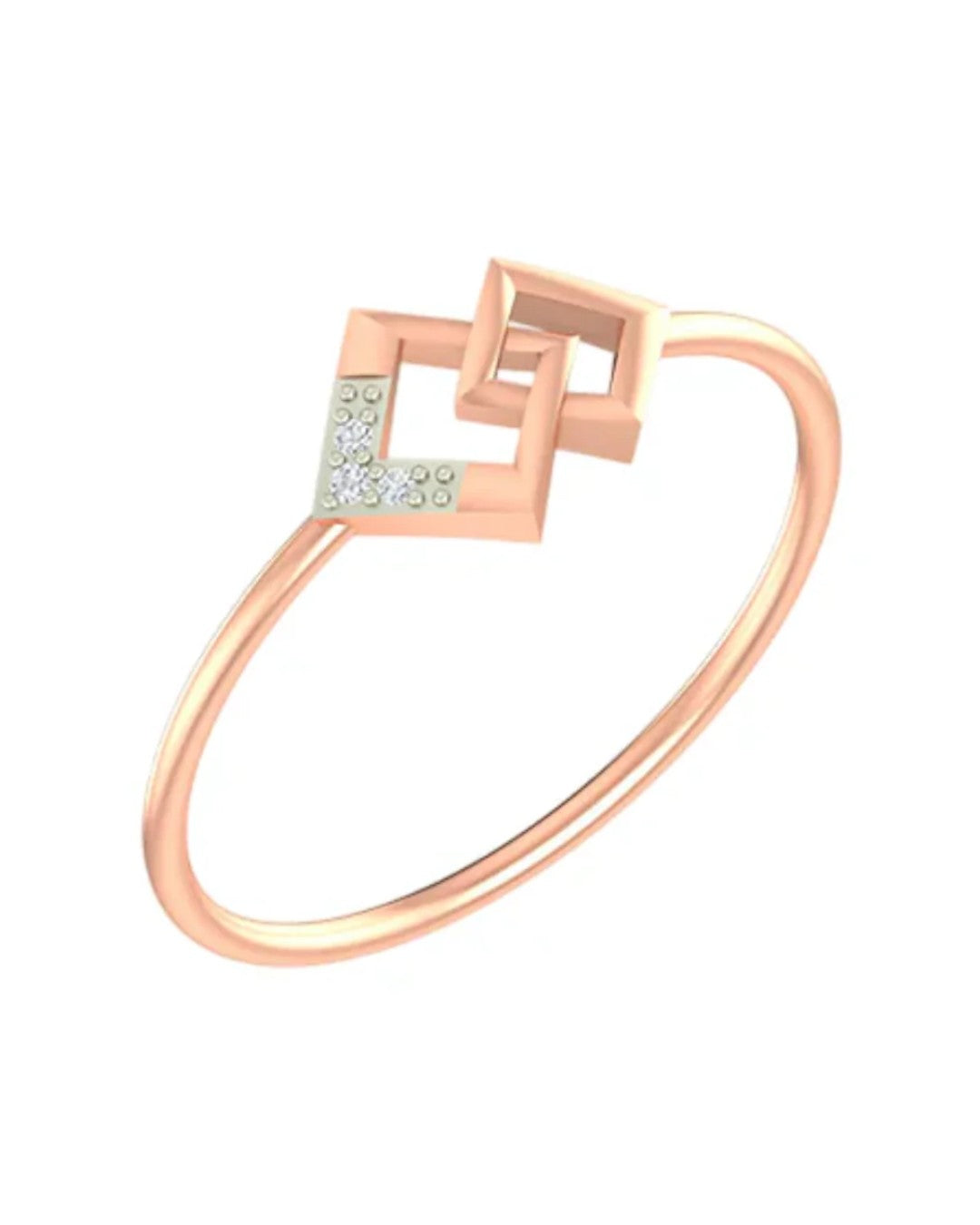 Rose gold ring with geometric design on a white background
