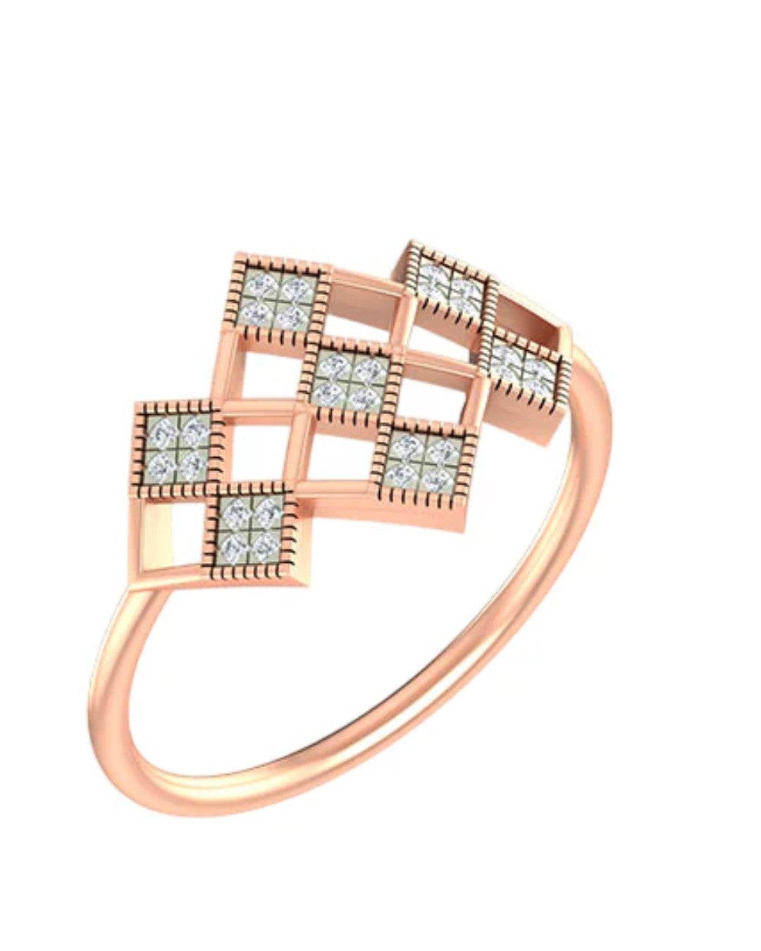 Rose gold and diamond with cluster setting on a white background 