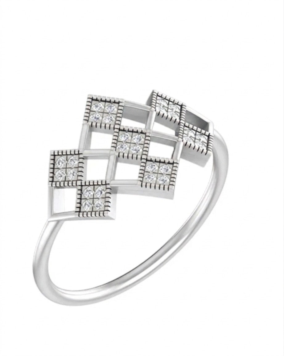 White gold and diamond with cluster setting on a white background 