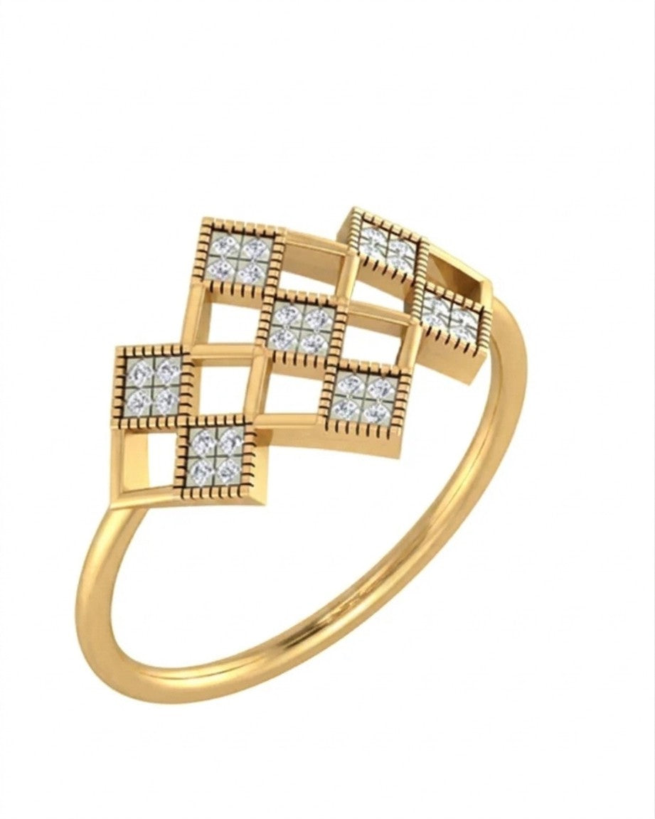 Yellow gold and diamond with cluster setting on a white background 