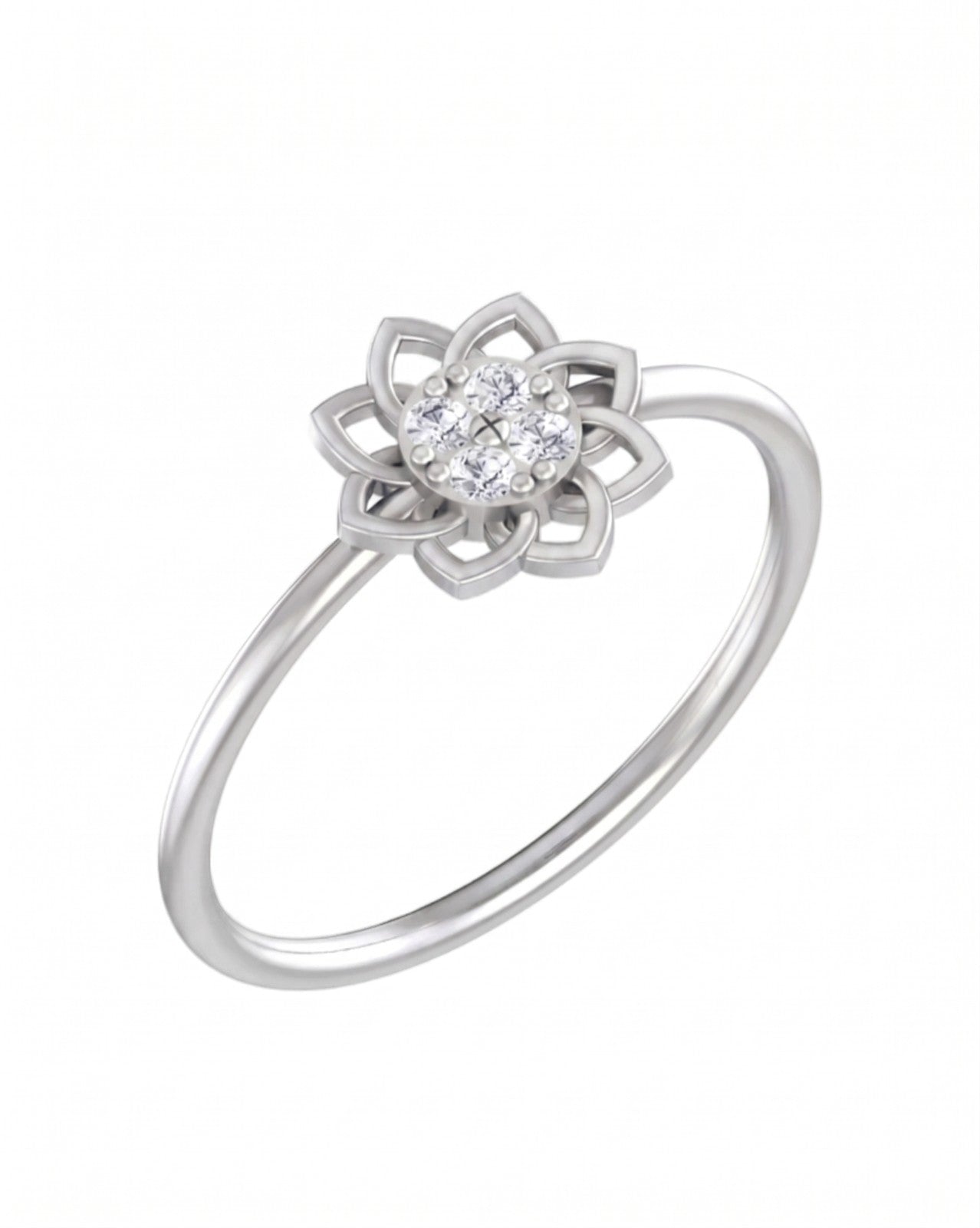 White gold and diamond with floral-design and cluster setting on a white background.
