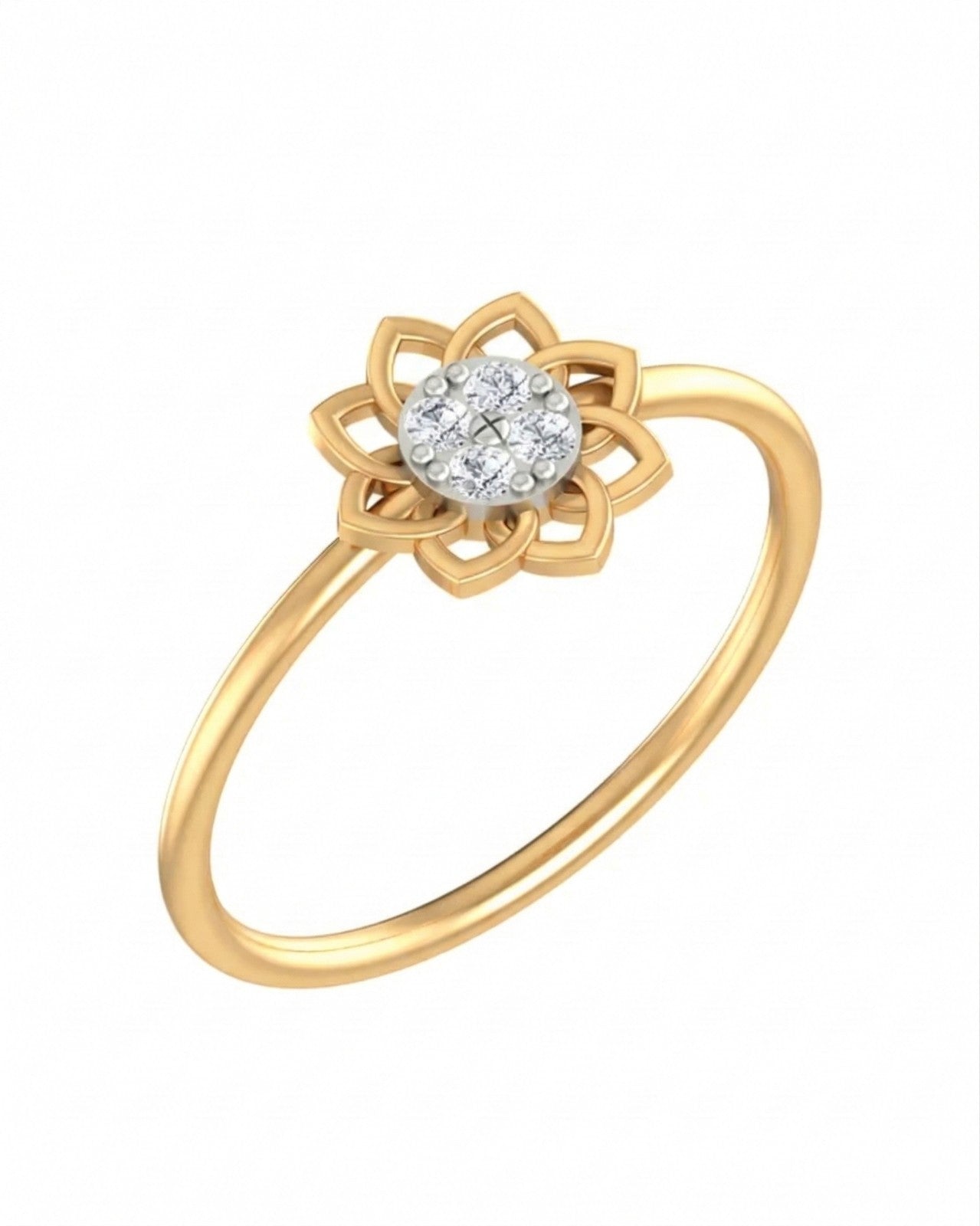 Yellow gold and diamond with floral-design and cluster setting on a white background.