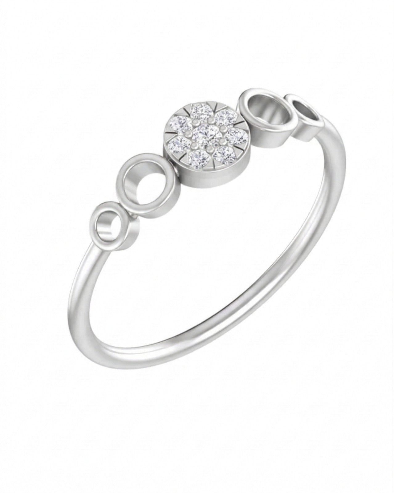 White gold and diamond with cluster setting on a white background.