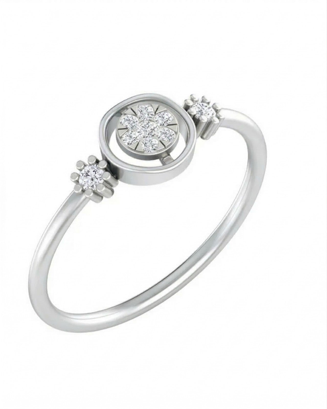 White gold and diamond with round-shaped cluster setting on a white background.