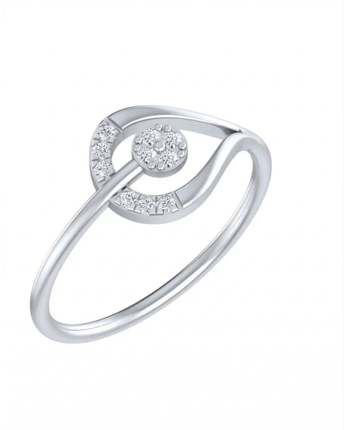 White gold ring with diamond accents on a white background