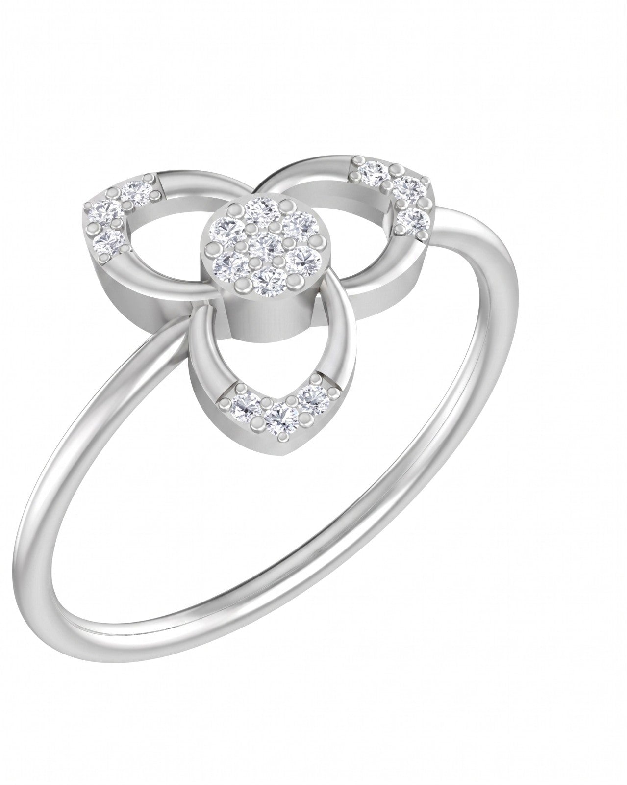 White gold ring with diamond accents on a white background