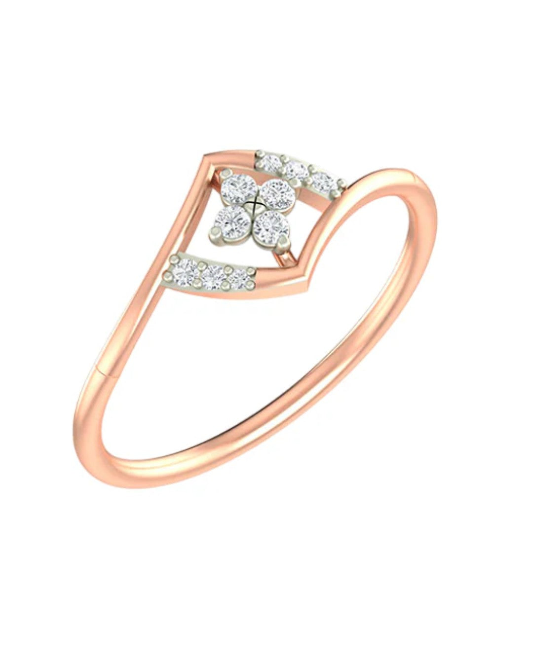 Rose gold and diamond with floral-design cluster setting on a white background.
