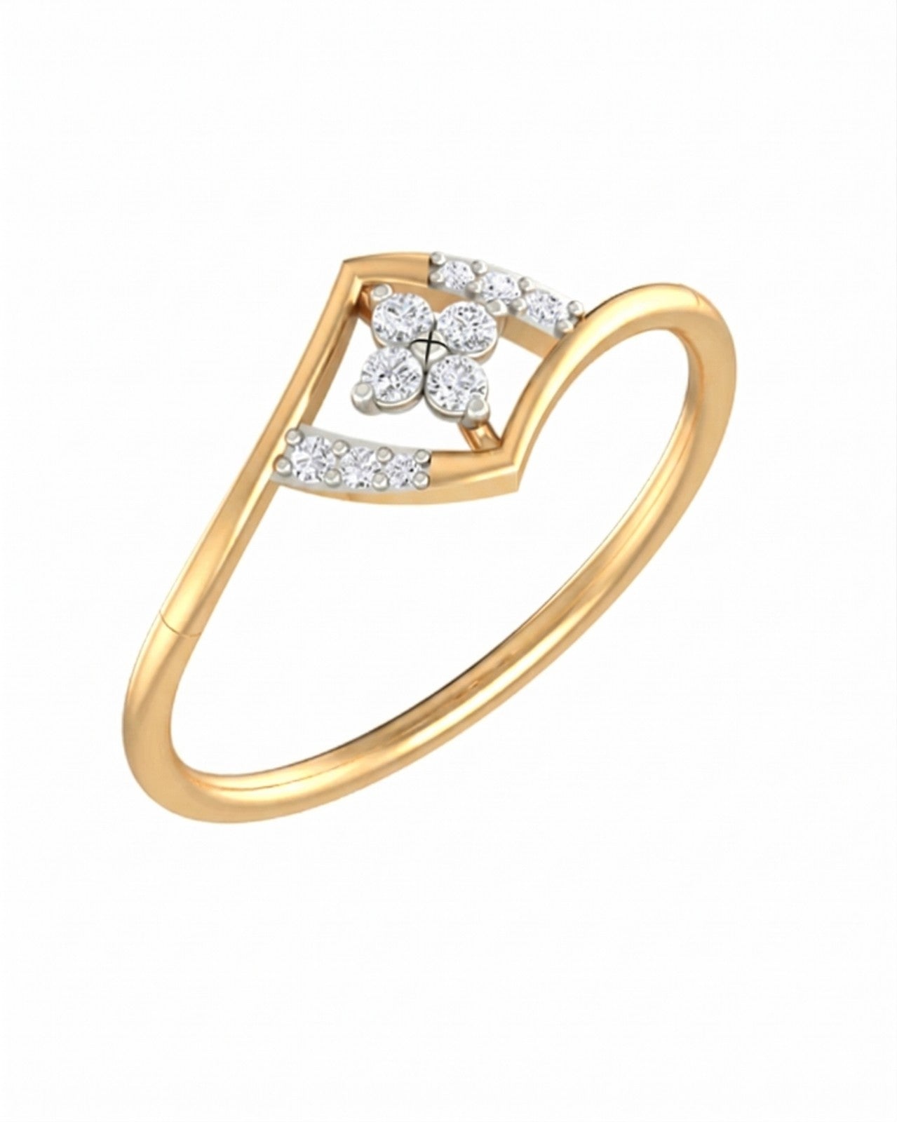Yellow gold and diamond with floral-design cluster setting on a white background.