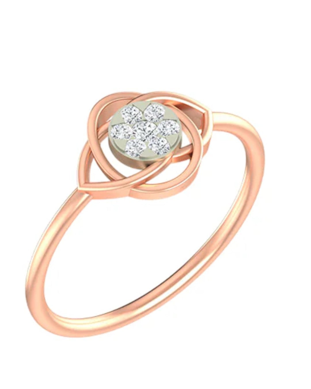 Rose gold and diamond with round-shaped cluster setting on a white background.