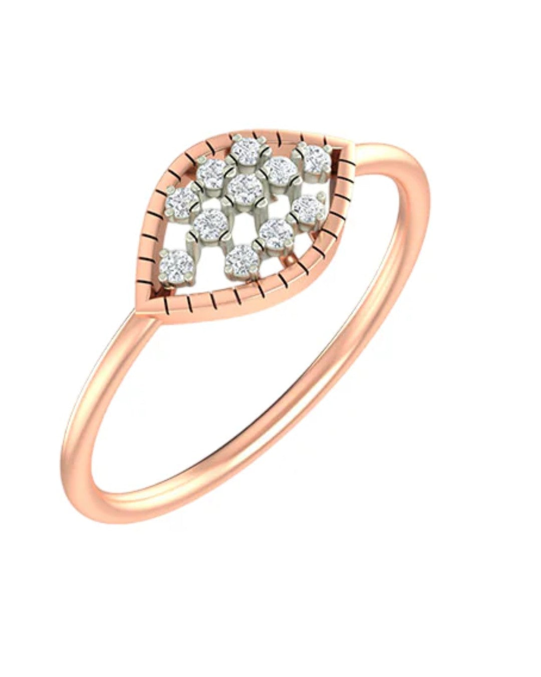 Rose gold and diamond with cluster setting on a white background.