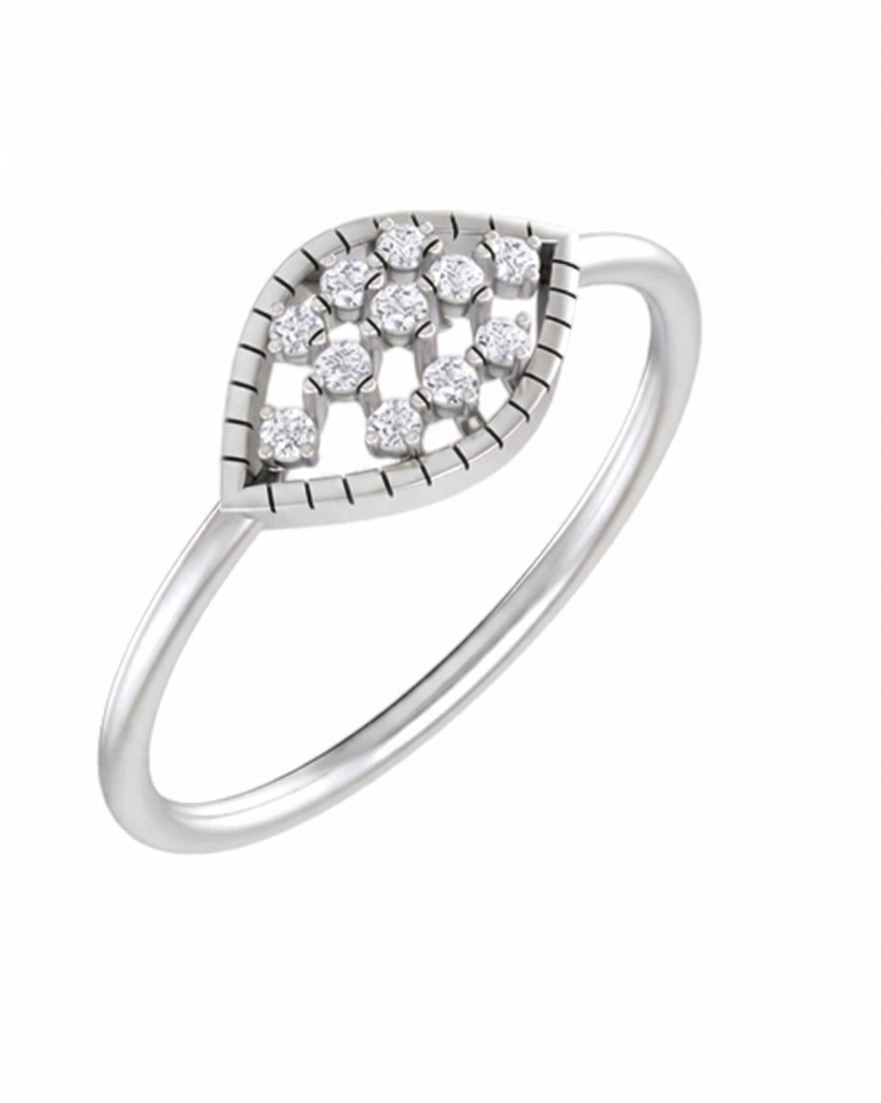 White gold and diamond with cluster setting on a white background.