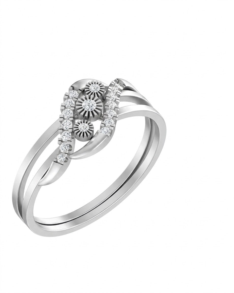 White gold and diamond women's ring on a white background.