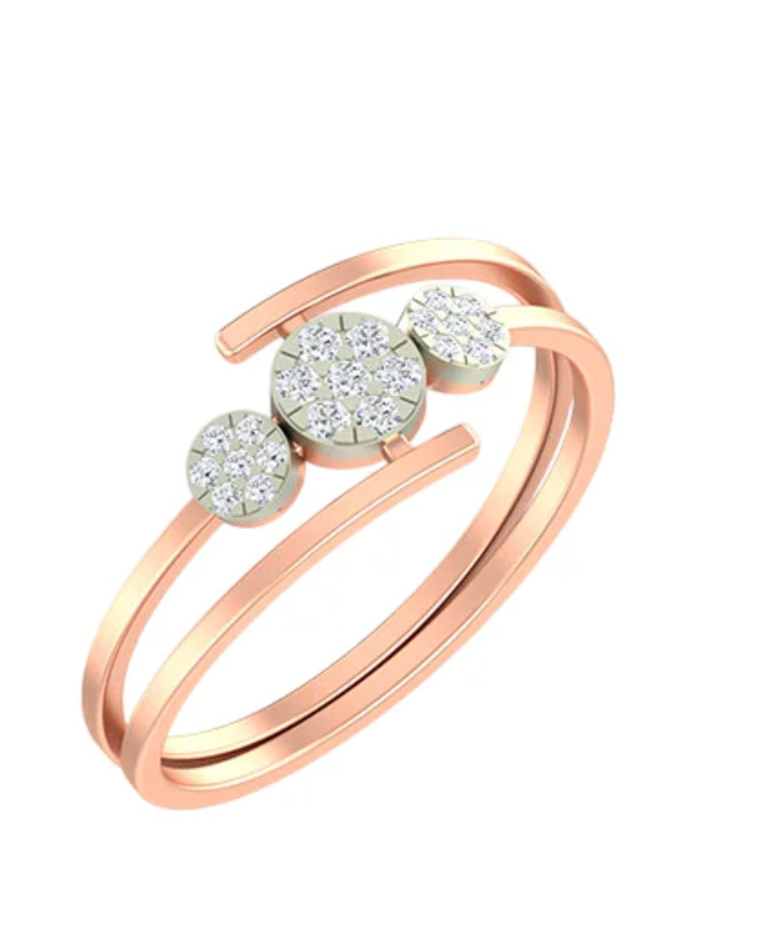 Rose gold and diamond with cluster setting on a white background.