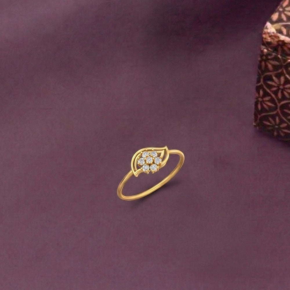 Gold & Diamond Floral Ring For Women KRC10706