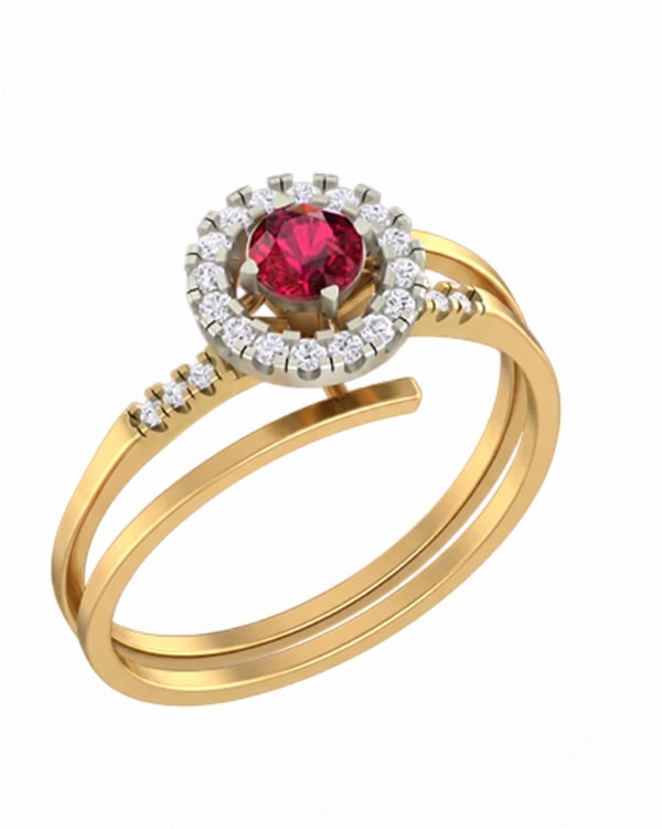 Gold & Diamond Gemstone Ring For Women KRB10140