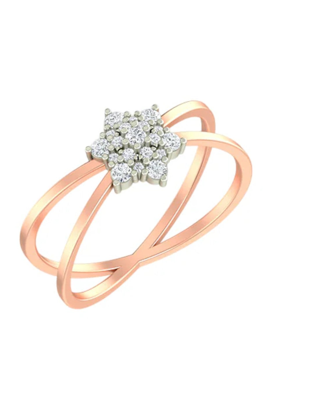 Rose gold and diamond with floral cluster on a white background.