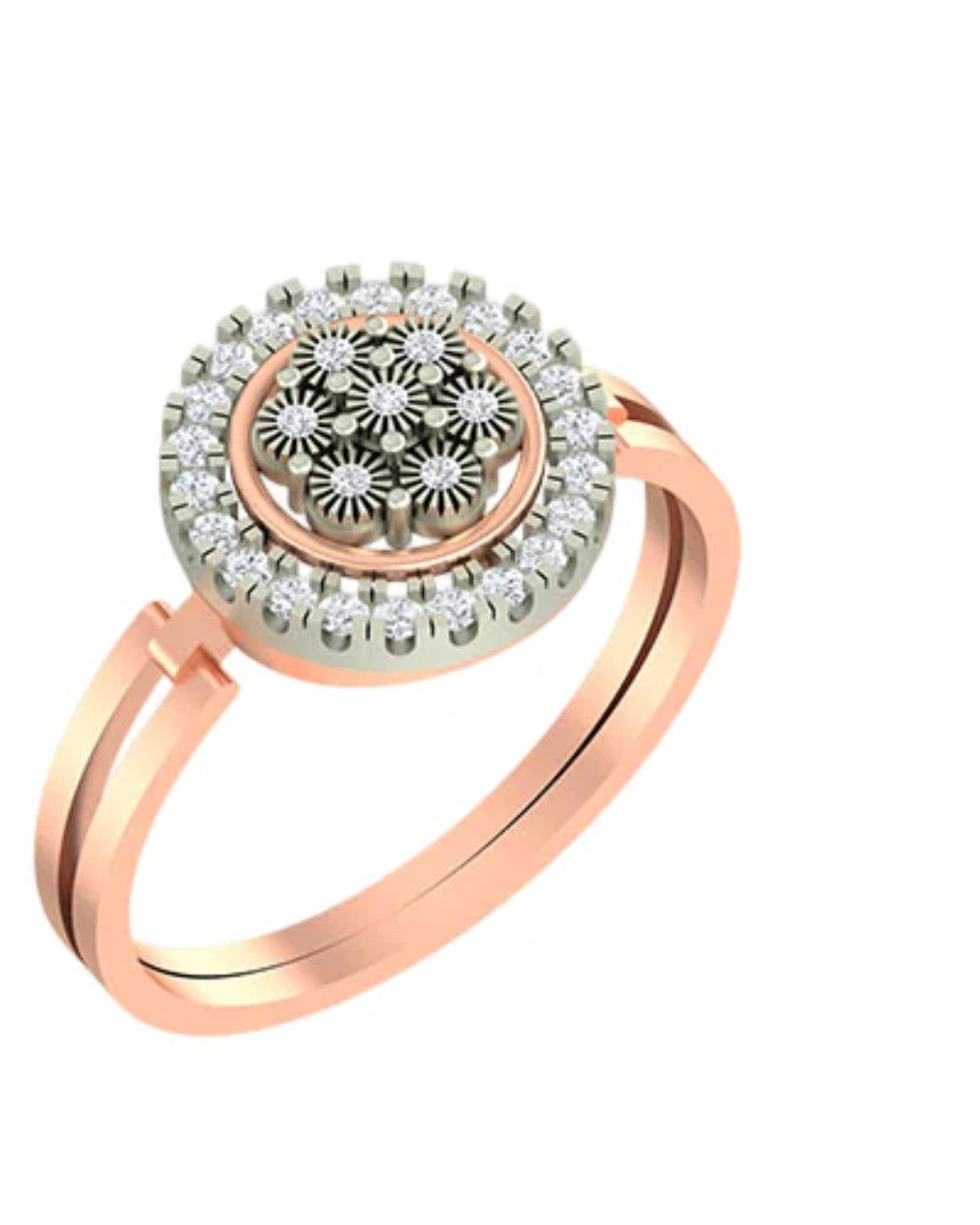 Rose gold and diamond with cluster on a white background.
