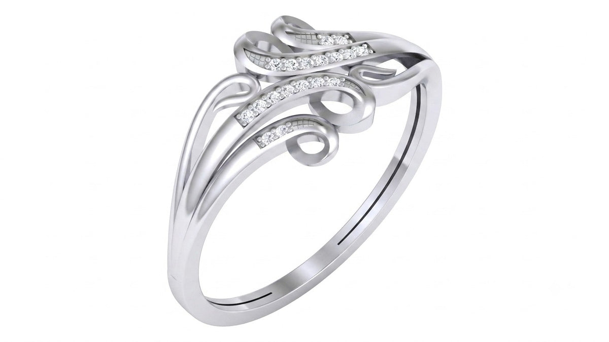 White gold and diamond women's ring on a white background.