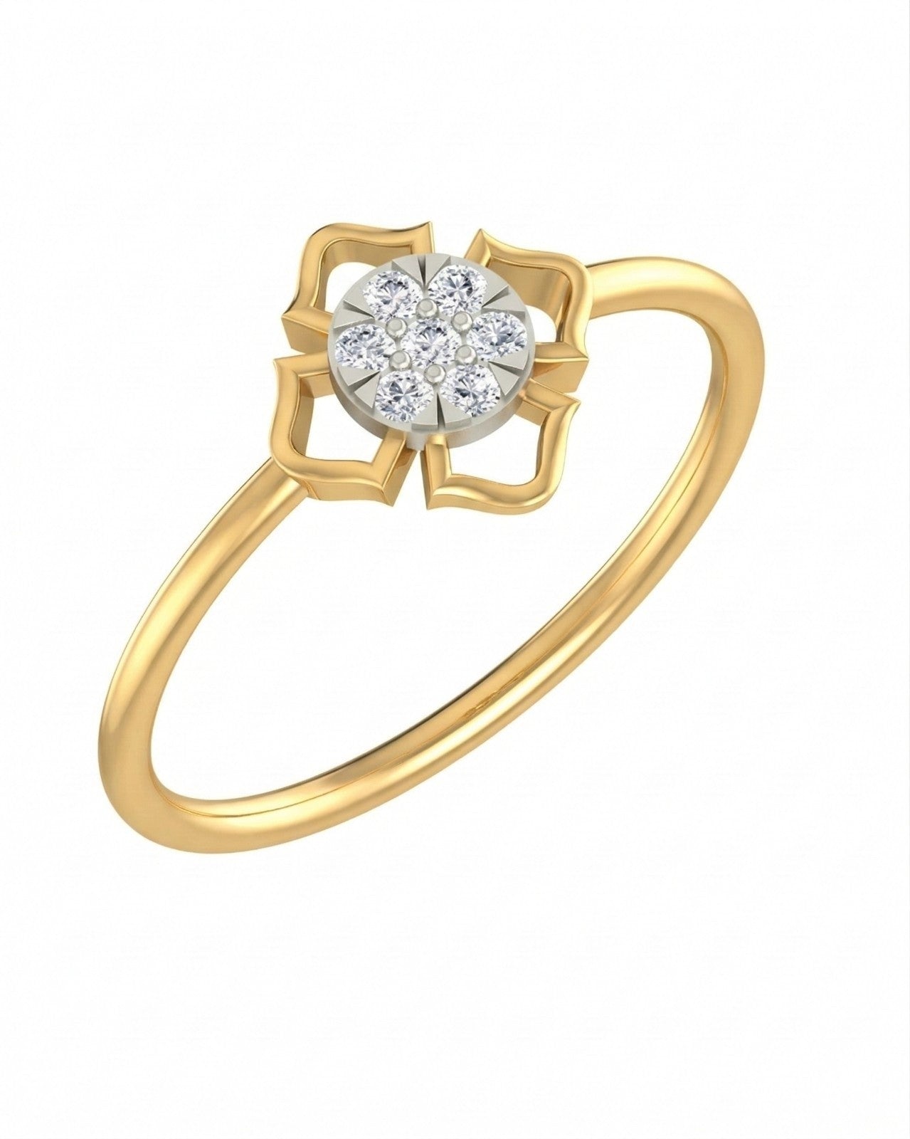 Yellow gold and diamond with floral-design and cluster setting on a white background.