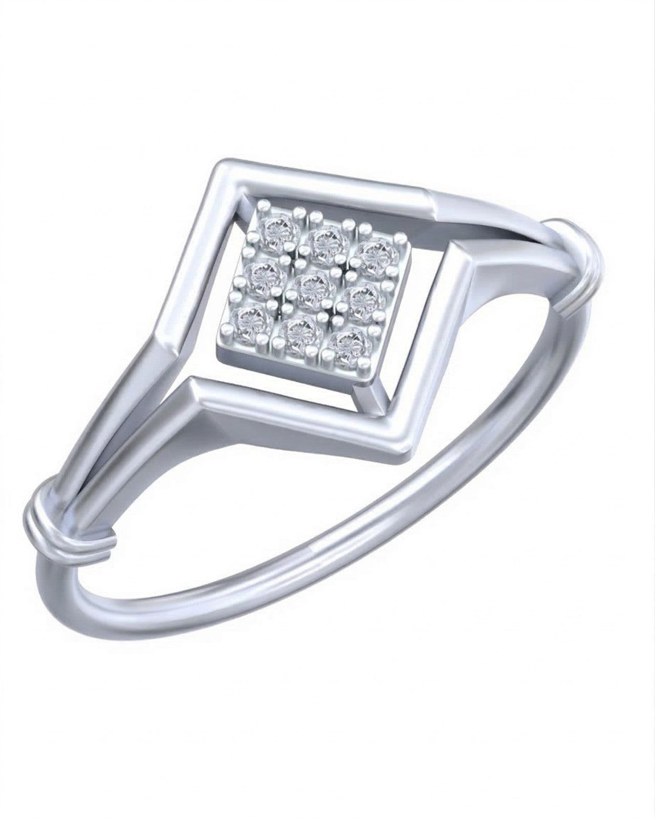 White gold and diamond with cluster setting on a white background.