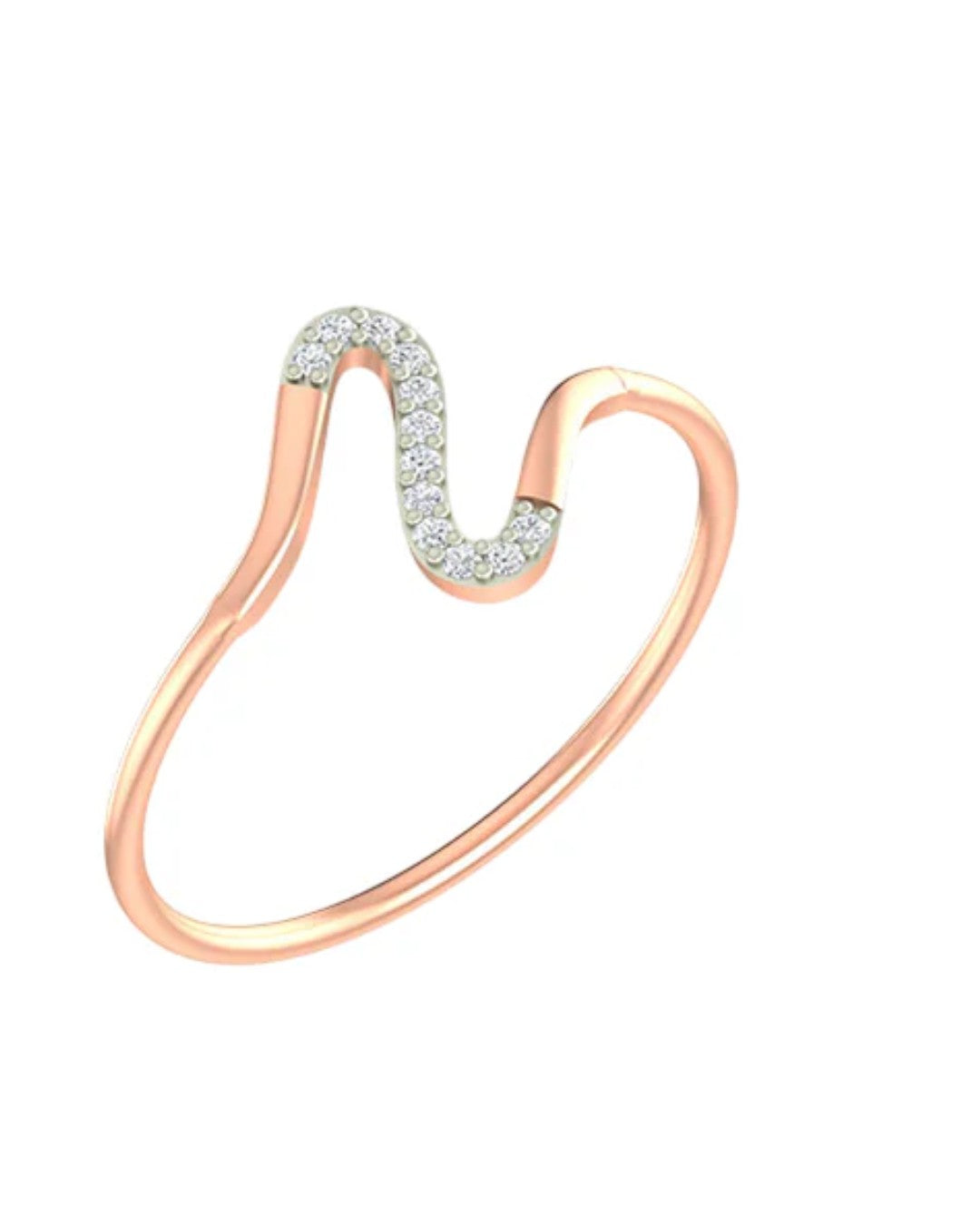 Rose gold and diamond half-eternity women's ring on a white background.