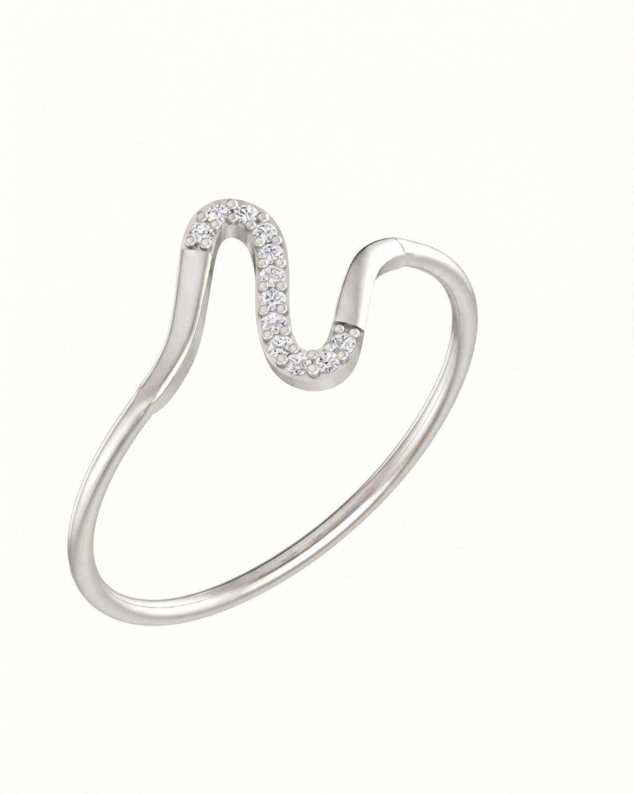 White gold and diamond half-eternity women's ring on a white background.