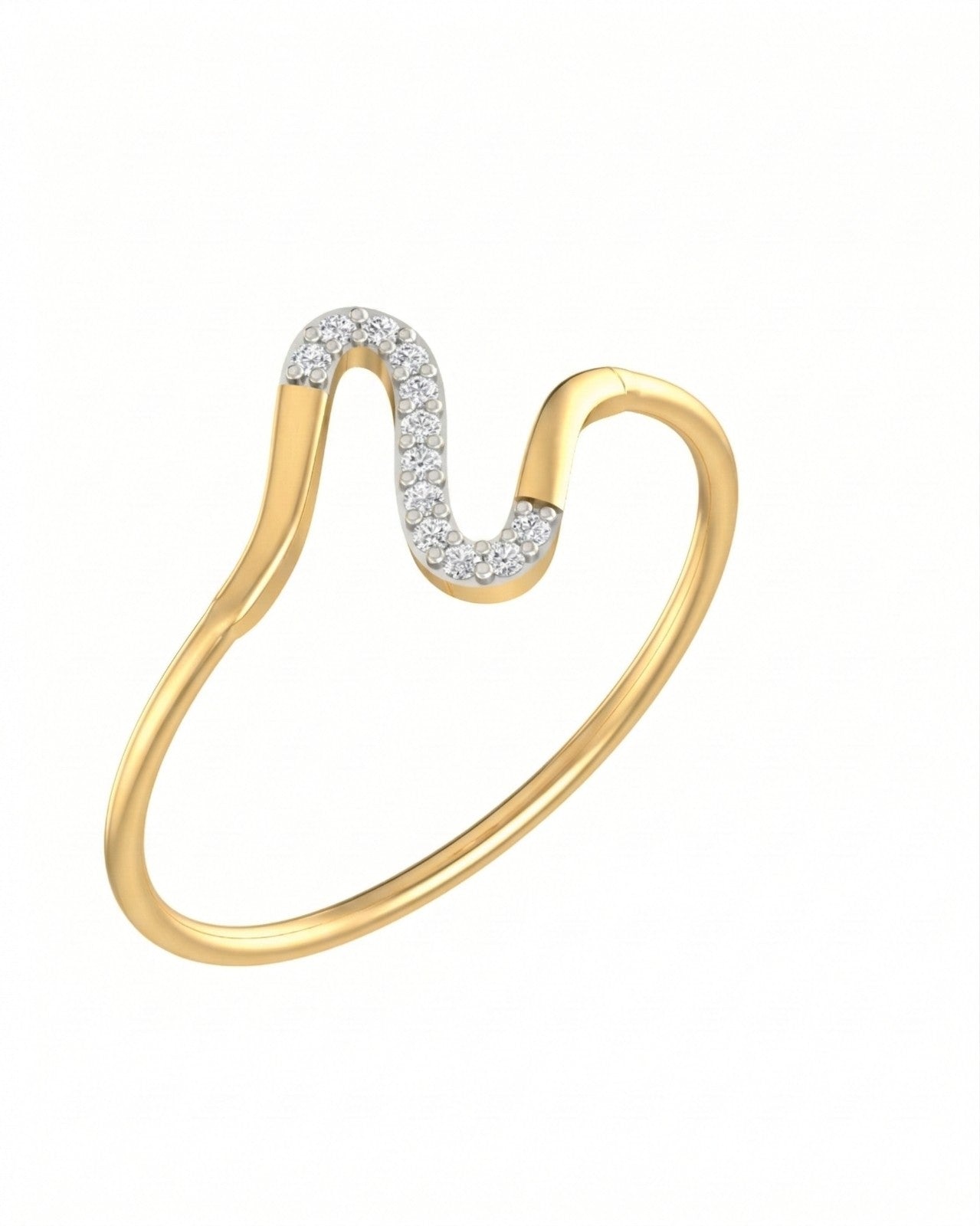 Yellow gold and diamond half-eternity women's ring on a white background.
