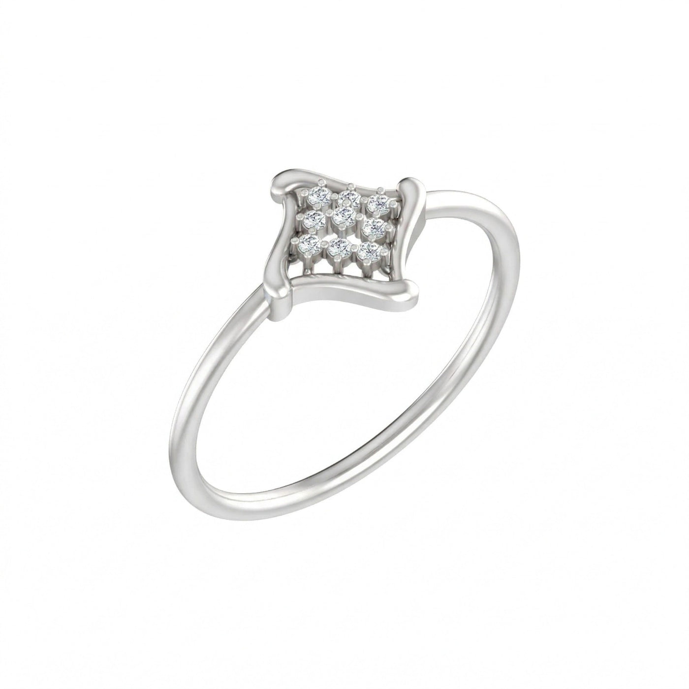 White gold and diamond with cluster setting on a white background.