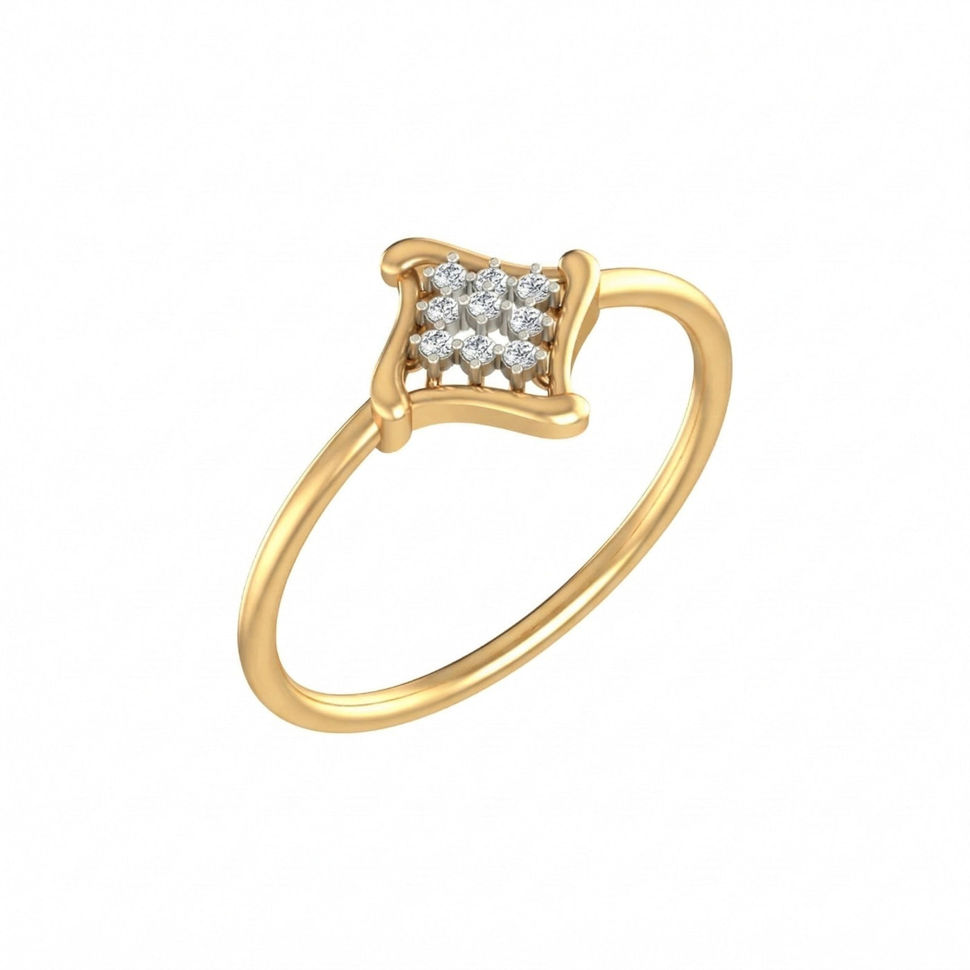 Yellow gold and diamond with cluster setting on a white background.