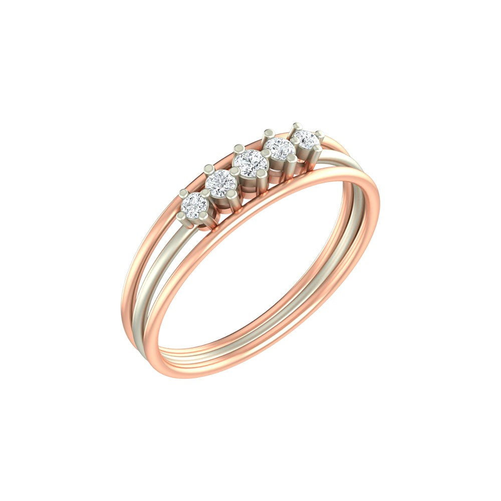 Rose gold and diamond band women's ring on a white background.
