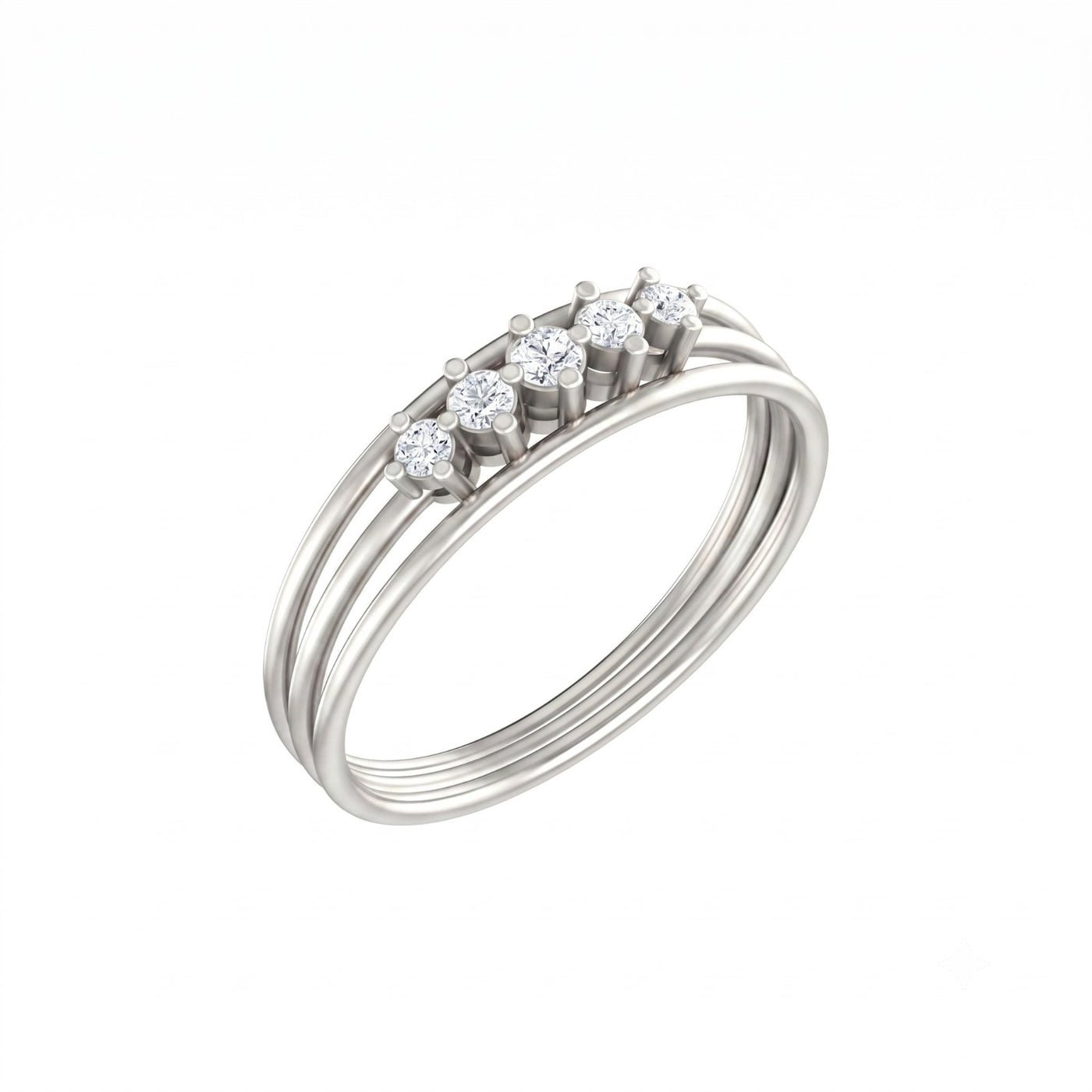 White gold and diamond band women's ring on a white background.