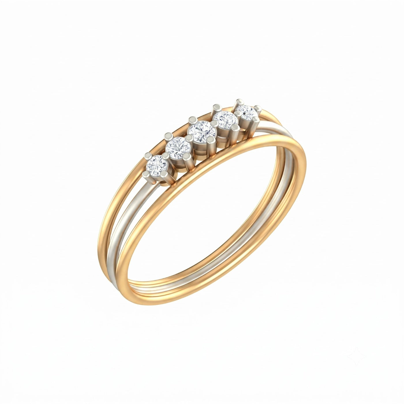 Yellow gold and diamond band women's ring on a white background.