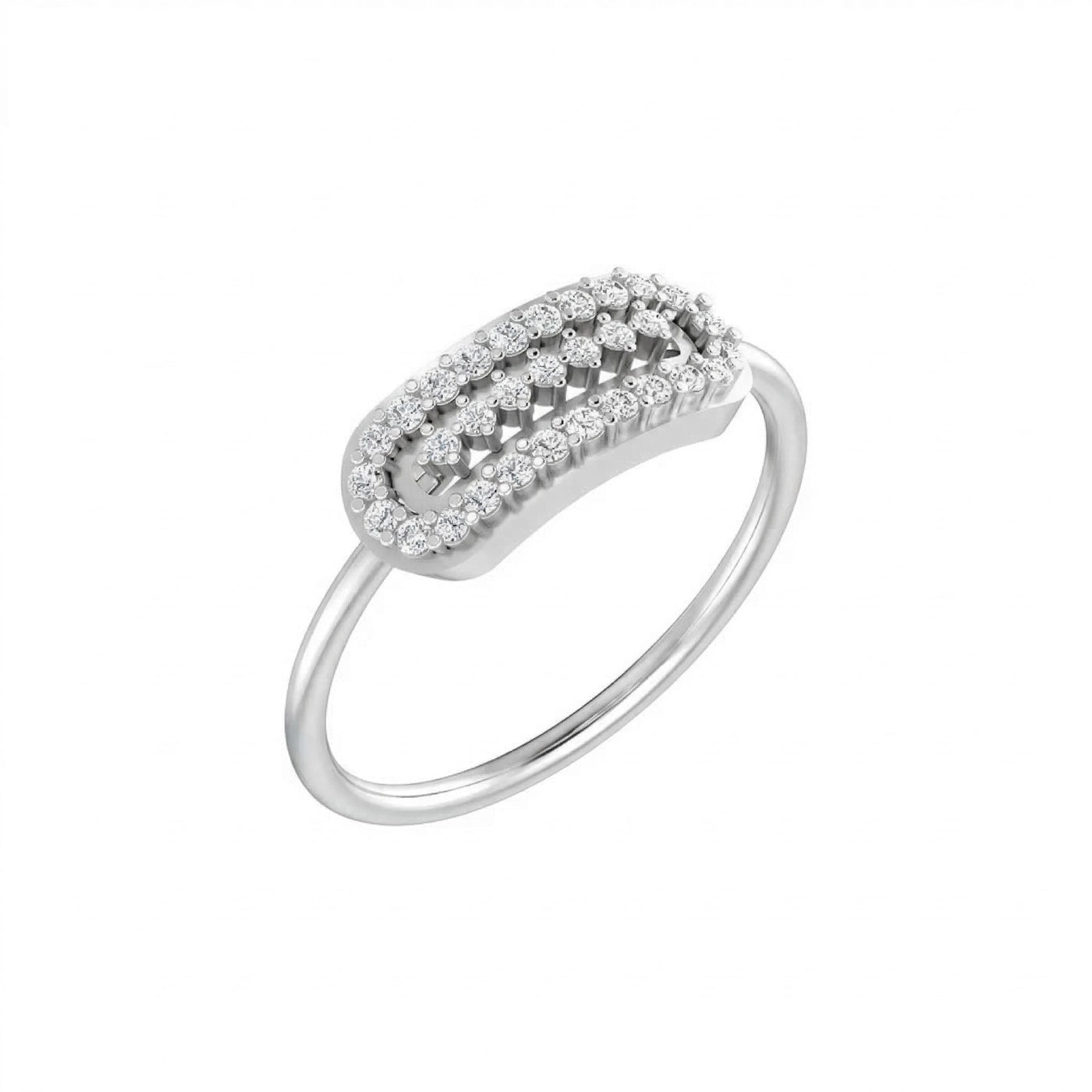 White gold and diamond band women's ring on a white background.