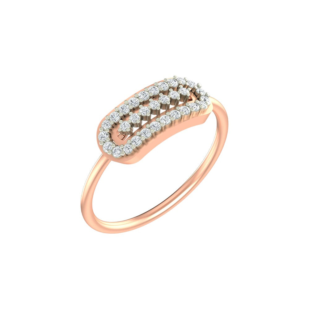 Rose gold and diamond band women's ring on a white background.
