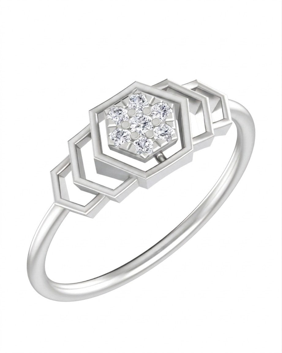 White gold ring with diamond accents on a white background