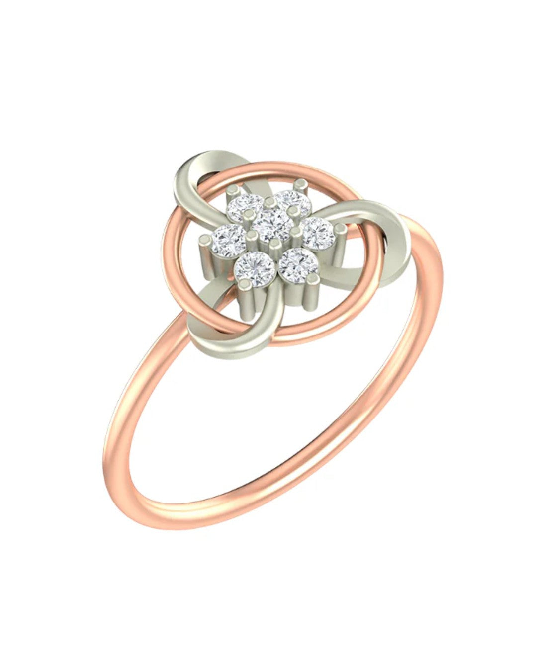 Rose gold and diamond with floral design on a white background.