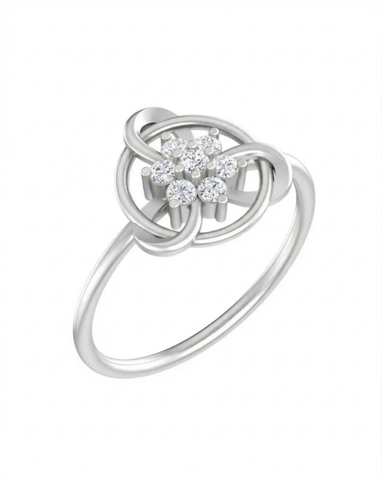 White gold and diamond with floral design on a white background.