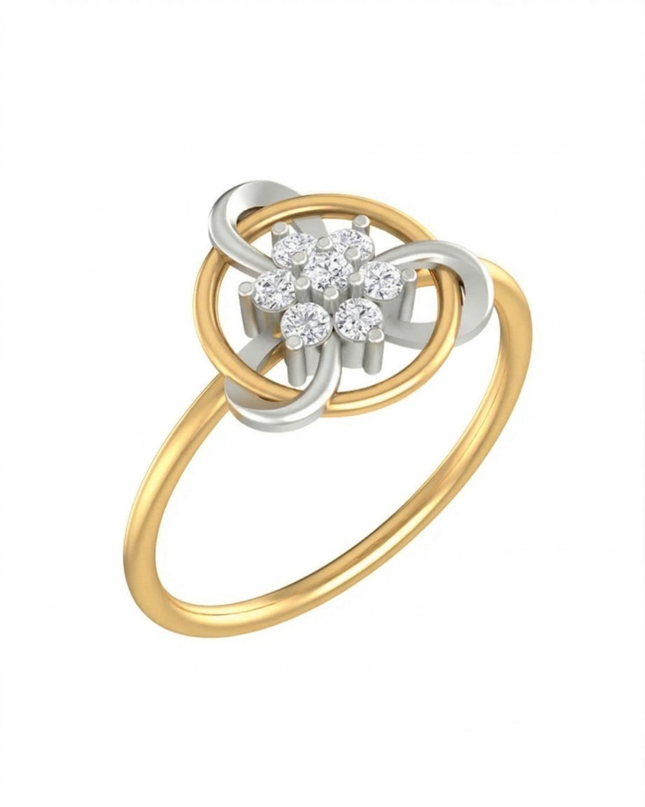Yellow gold and diamond with floral design on a white background.