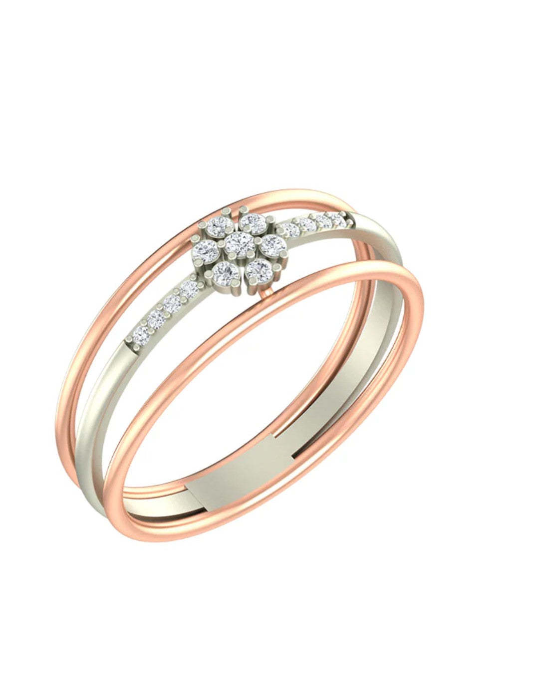 Rose gold and diamond with cluster floral on a white background.