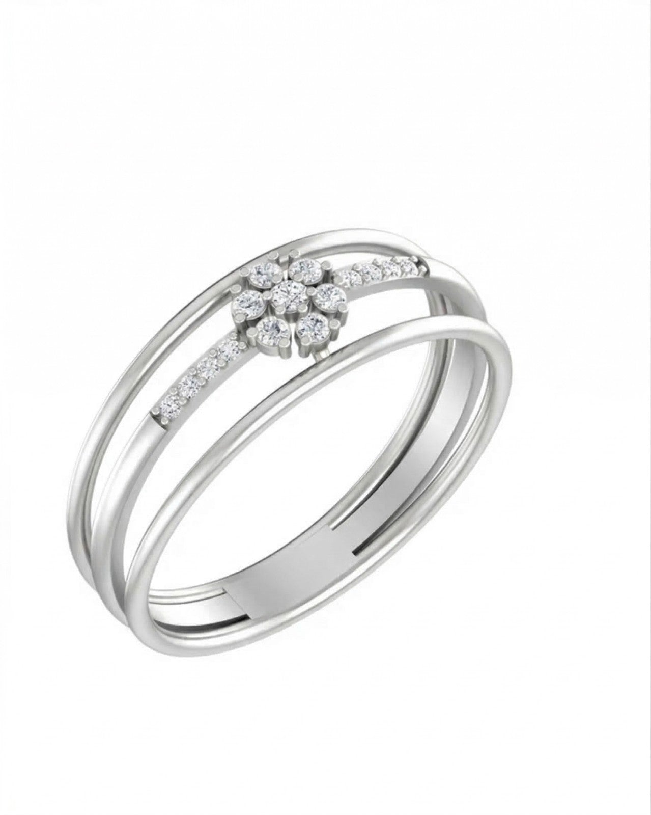 White gold and diamond with cluster floral on a white background.