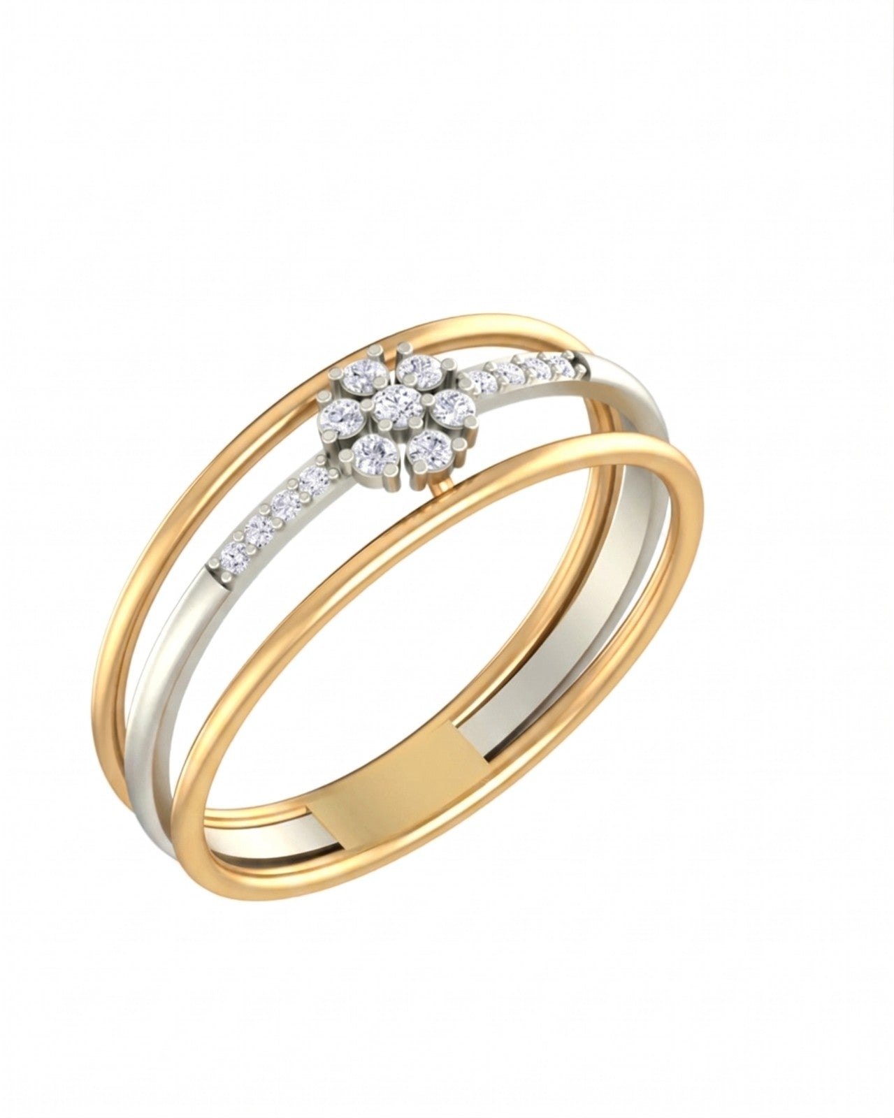 Yellow gold and diamond with floral cluster on a white background.