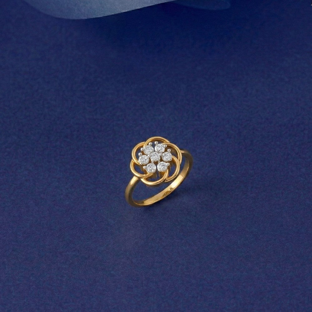 Gold & Diamond Floral Ring For Women KRB10264