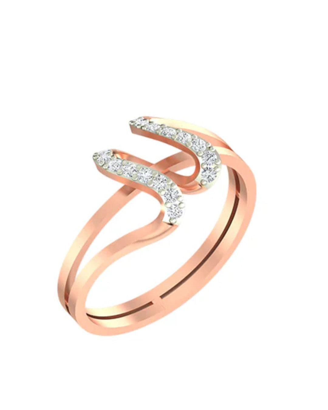 A rose gold ring with a double-band design, shown on a plain white background.