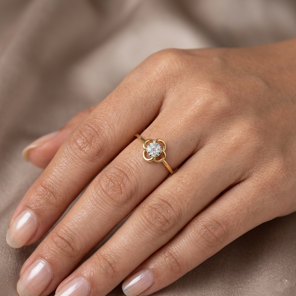 Gold & Diamond Floral Ring For Women KRB10200