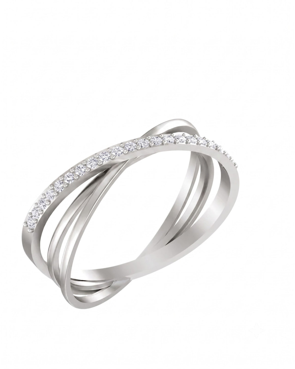 A white gold and diamond ring with half-eternity setting, shown against a plain white background.