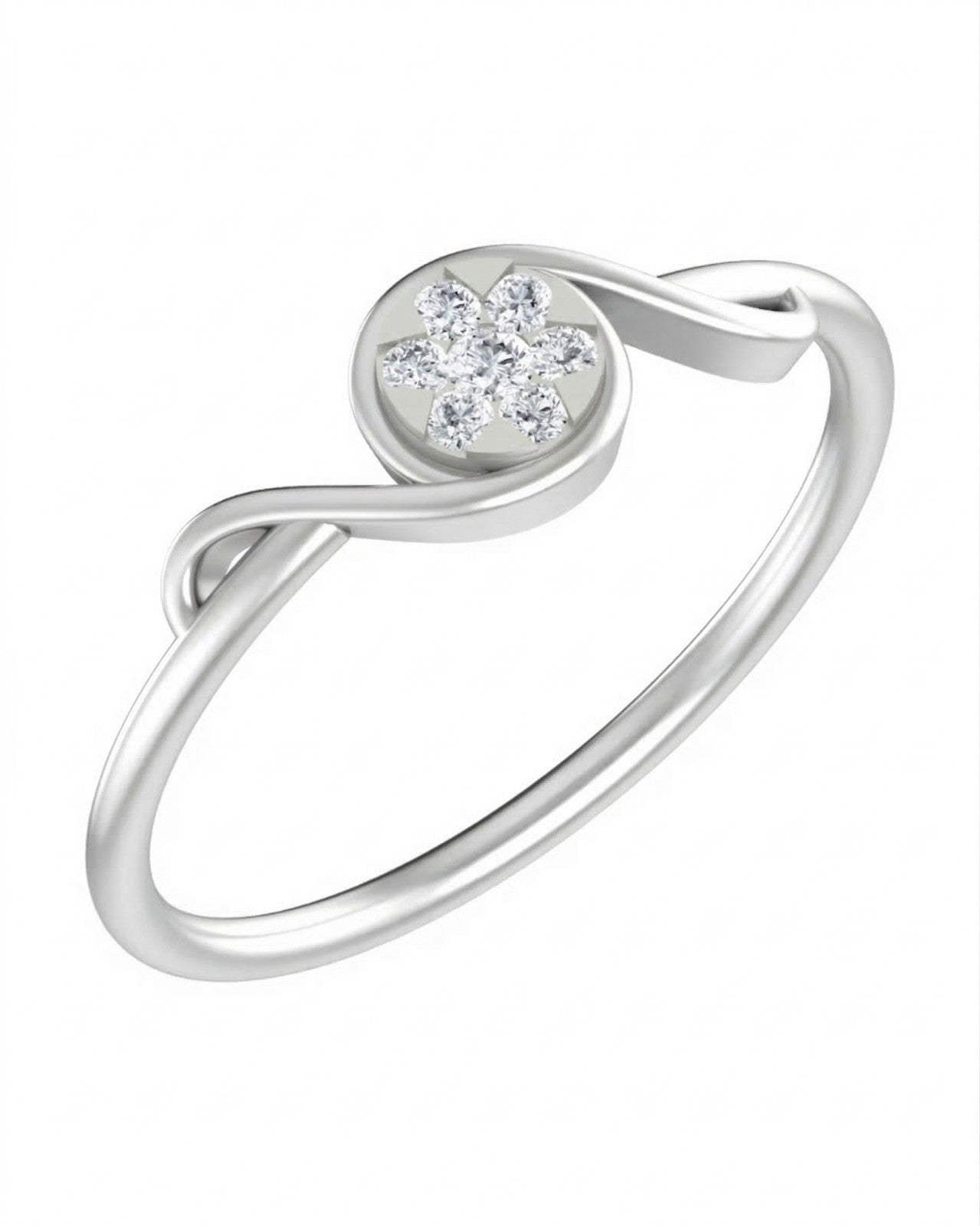 White gold and diamond with circular cluster setting on a white background.