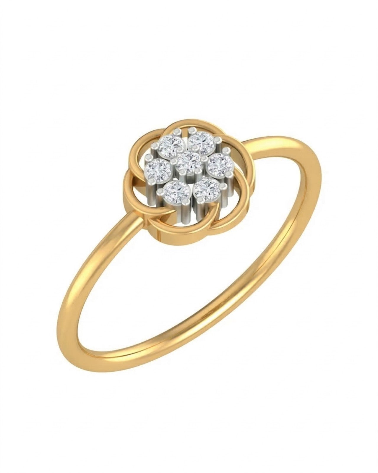 Yellow gold and diamond with floral-design cluster setting on a white background.