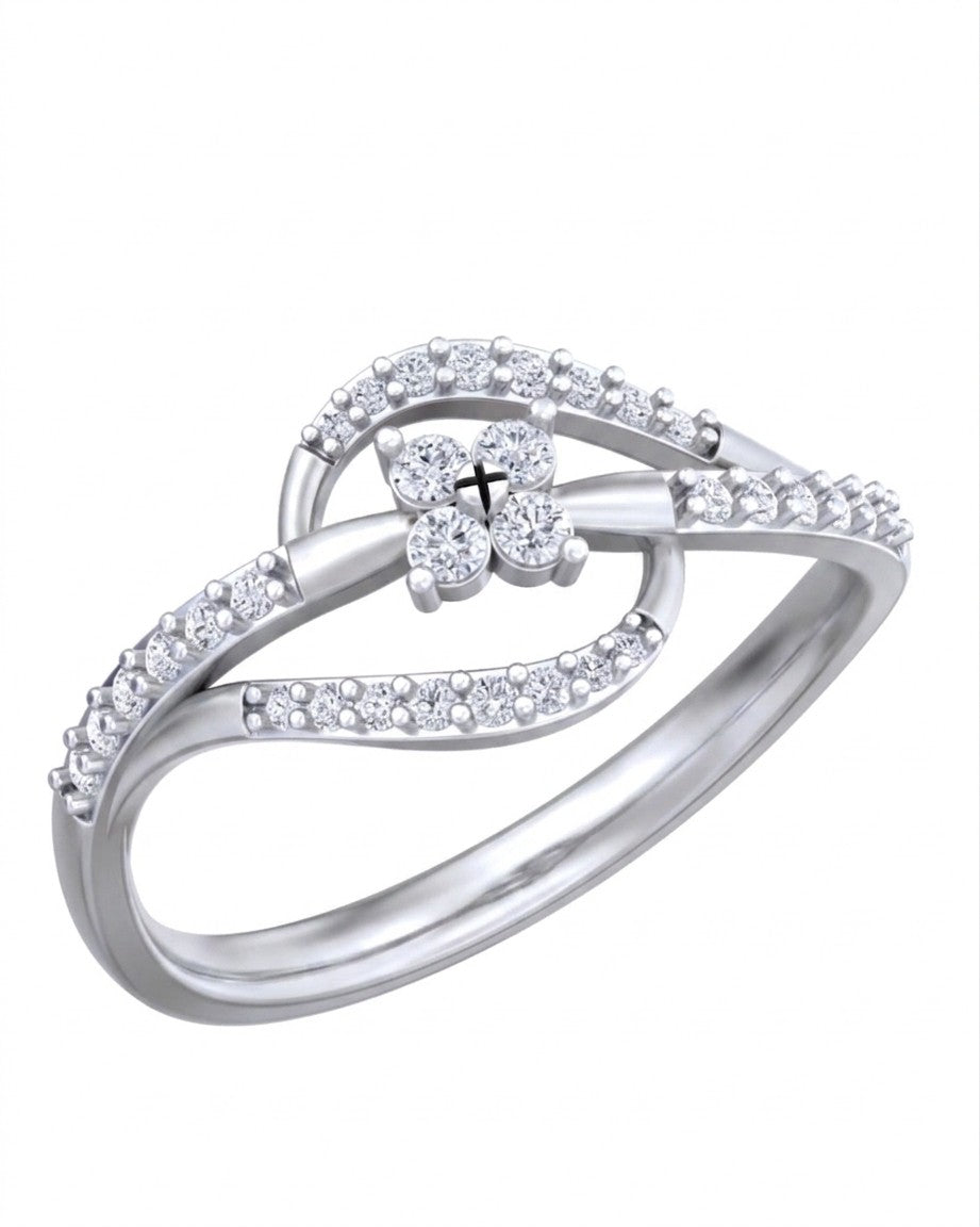 White gold and diamond ring with cluster on a white background.