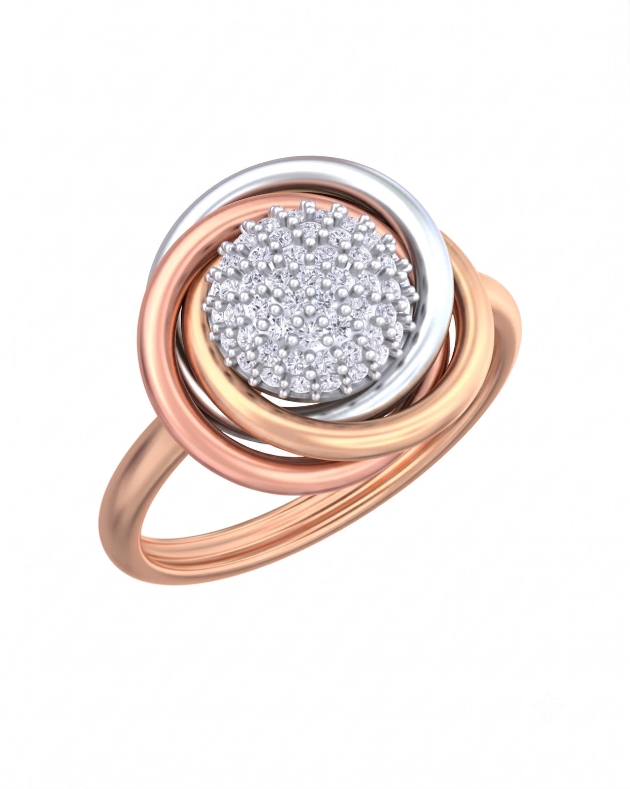 Rose ring with a diamond-like center on a white background